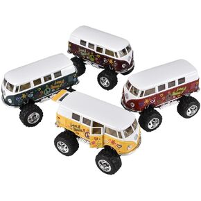 Forest & Twelfth Die-cast VW Bus Toy – 1962 Classical Volkswagen Bus with Big Wheels Realistic Vintage Decor Toy Car with Pull-Back Action & Opening Doors and Windows (Set of 2 B)