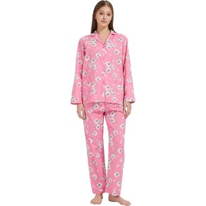 100% Cotton Pajamas For Women Long-Sleeve PJS set Cozy Button Down Sleepwear Boyfriend Loungewear S-3XL