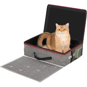 Avont Portable Travel Litter Box for Cats, Waterproof Leak-Proof Foldable Collapsible Kitty Box with Zipped Lid, Mat and Scoop, Easy to Carry Ideal for Hotels Cars -M
