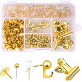 RZJZGZ 310 PCS دبابيس الدفع الذهبية مجموعة دبابيس الدفع الزخرفية للملحقات المكاتب الذهبية 5 Style Board (Rose-Gold)