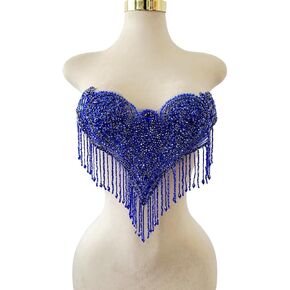 Unique Design Pure Handsewing Beads Applique sew on Rhinestones Crystal Tassel Patches Trimming for Wedding Party Evening Dress Accessories 18X12inches (Black) in Kuwait