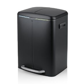MoNiBloom 8-Gallon Step Trash Can with Soft-Close Lid for Kitchen Bathroom Bedroom Living Room Home Office Dorm Square Fingerprint-Proof Foot Pedal Garbage Bin Removable Inner Bucket Black 30-Liter