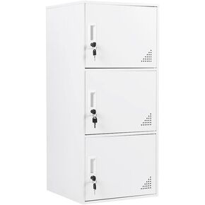 Student Locker Organizer, Multi-Door Steel Locker, Small Locking Cabinet Storage Organizer, Office File Cabinet, Home Locker, Gym Locker, Metal Storage Locker - Gray and White (9 Door, White)