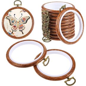 10 Pcs Round Embroidery Hoops Frame, Adjustable Circle Embroidery Hoop Ring, Circle Rubber Hoops Ring Display Ornament Imitated Wood Frame Kits for Craft Sewing DIY Hanging Gifts(17 CM)