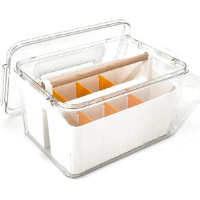 Stack & Carry Craft Box - حاويات تخزين الإمداد بالفن مع المقسمات ، و CARD CARTALE CADDY مع مقبض مزلاج (11 '' ، الأزرق ، 2in1)