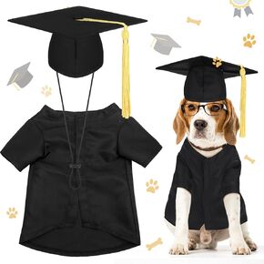 Xuniea 2 Pcs Dog Graduation Costume Set 2025 Dog Graduation Cap and Gown Puppy Graduation Hat with Tassel Matte Pet Graduation Outfit Dog Cats Grad Bear Holiday Party Costume Accessory(Black,Large)