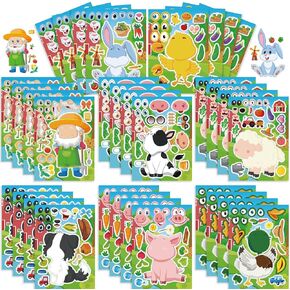 24 Sheets Frozen Make a Face Sticker Sheets for Kids Todders Activities, Make Your Own Stickers for Kids Birthday Party Favor Supplies Craft