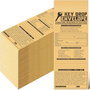 Geyee 100 Key Drop off Envelopes Auto Shop Repair Service Box Kraft Paper Self Adhesive Key Envelopes for After Hours Automotive Mechanic Car Overnight Drop off 4.125 x 9.5 Inch(Stylish)