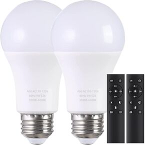 مصابيح LED A19 مع جهاز تحكم عن بعد، مصابيح LED 800LM 9W (ما يعادل 60W)، مصابيح LED قابلة للتعتيم بدون خطوات 3000K-6000K، قاعدة E26، CRI 80+، 2.4 جيجا هرتز، عمر افتراضي يزيد عن 25000 ساعة، لمبة إضاءة لديكور المنزل، 1 لمبة وجهاز تحكم عن بعد