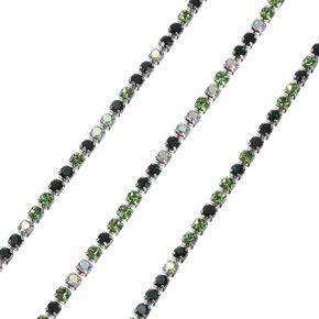 uxcell 10 Yard Crystal Rhinestone Chain, 2.0mm Sew on Close Claw Chain Trim for DIY Jewelry, Clothing, Bags, Shoe Decoration (Silver, Sapphire Blue/Light Blue/White AB)