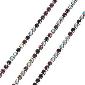 uxcell 10 Yard Crystal Rhinestone Chain ، 2.0 مم خياطة على سلسلة مخلب قريبة للمجوهرات DIY ، والملابس ، والحقائب ، وزينة الأحذية (الفضة ، الياقوت الأزرق/الأزرق الفاتح/أبيض) AB)