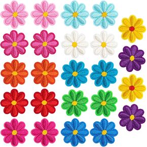 24pcs Flower Iron on Patches, Cute Daisy Flower Patch for Clothes, Sew on Embroidered Applique Patch, Sewing Floral Patches for Clothes Jeans Jackets Bags - 8 Colors (4x4cm)