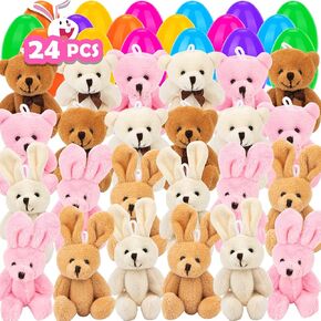 Newbea 12 Pack Prected Easter Eggs مع حيوانات محشوة ، 3.15 "بيض عيد الفصح البلاستيكي المملوء بألعاب الأرنب ، مثالية لحشو سلة الحفلات الحفلات