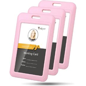 Teskyer 3 Pack Sliding ID Badge Holder, Heavy Duty ABS Plastic Work Name Card Holders for Office School IDs Credit Cards Proximity Key Cards Driver's Licenses and Passes, Vertical Style Black