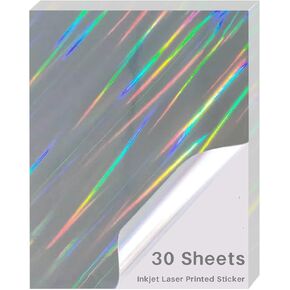 30 ورقة ورقة ملصقات قابلة للطباعة الفينيل القابلة للطباعة A4 (8.25 "× 11.7") بحجم الحرف الأمريكي قوس قزح ملصقًا لامعًا لذاته مضادًا لذاته بسرعة للطابعة الحبر/الليزر (6 Desg-Star