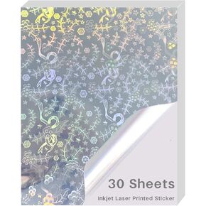 30 ورقة ورقة ملصقات قابلة للطباعة الفينيل القابلة للطباعة A4 (8.25 "× 11.7") بحجم الحرف الأمريكي قوس قزح ملصقًا لامعًا لذاته مضادًا لذاته بسرعة للطابعة الحبر/الليزر (6 Desg-Star