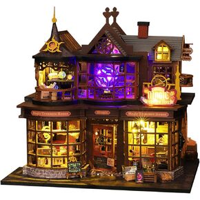 DIY Miniature House Kit ، منازل نموذجية لبناء ، حرفة مصغرة ، مجموعات منزل الدمية للبالغين ، الأطفال - متجر الكتب الشفق (مقهى سحري)