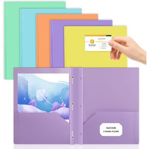 12 Pack 2 Pocket Folders with Prongs,with Business Card on Front Cover,Plastic Colored File Foders with Brads,Fit Letter Size Paper,for Home/Work School Supplies