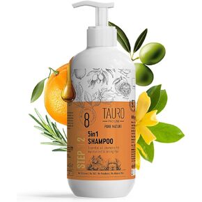 شامبو مرطب Tauro ProLine Pure Nature 5in1 للكلاب والقطط، كبريتات البارابين، SLS، منتج طبيعي خالٍ من زيوت التشذيب مع الزيوت العطرية لمعطف لطيف وترطيب عميق للبشرة