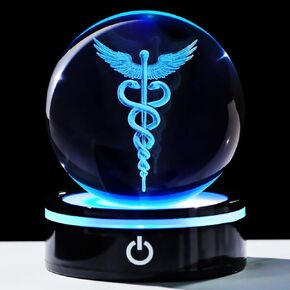 YWHL Crystal Doctor Gifts for Women Men, Doctors' Day Gifts for Doctors, White Coat Ceremony Gifts, 3D Caduceus Figurine with Colorful Light Base for Medical Students Medical Professionals