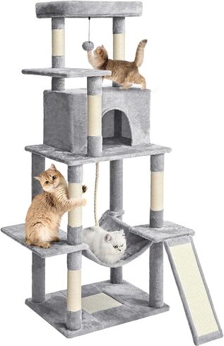 Cat Tree Tower 63in Multi-Level Cat Tower for Indoor Cats with Sisal Scratching Posts, Condo, Hammock, Dangling Ball and Extended Platform for Cats to Play, Black in Kuwait