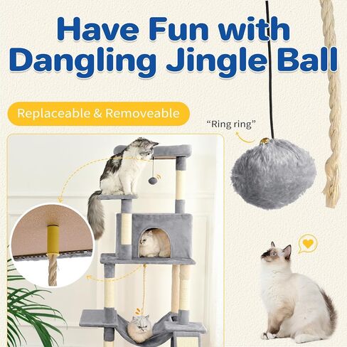 Cat Tree Tower 63in Multi-Level Cat Tower for Indoor Cats with Sisal Scratching Posts, Condo, Hammock, Dangling Ball and Extended Platform for Cats to Play, Black in Kuwait