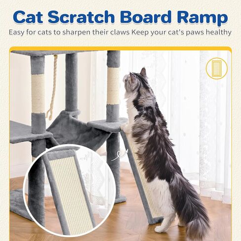 Cat Tree Tower 63in Multi-Level Cat Tower for Indoor Cats with Sisal Scratching Posts, Condo, Hammock, Dangling Ball and Extended Platform for Cats to Play, Black in Kuwait