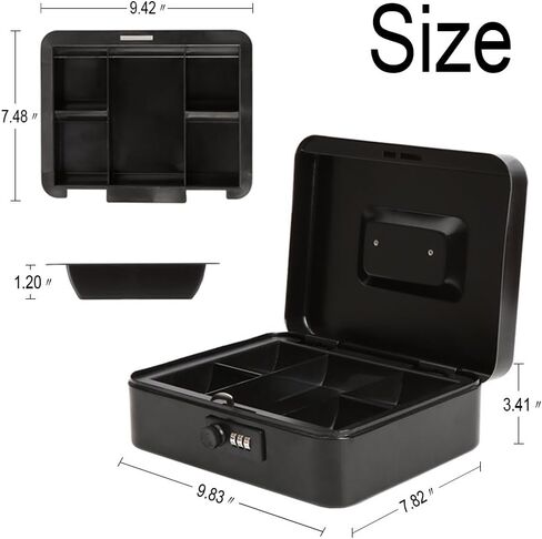 مربع أموال معدنية آمنة مع قفل مزيج ، مربع أموال تخزين كبير القفل مع أموال صينية نقدية ، 11/5 "× 9 2/5" × 3 1/2 "، QH3002L Blue in Kuwait