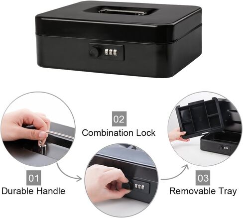 مربع أموال معدنية آمنة مع قفل مزيج ، مربع أموال تخزين كبير القفل مع أموال صينية نقدية ، 11/5 "× 9 2/5" × 3 1/2 "، QH3002L Blue in Kuwait