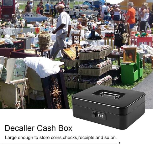 مربع أموال معدنية آمنة مع قفل مزيج ، مربع أموال تخزين كبير القفل مع أموال صينية نقدية ، 11/5 "× 9 2/5" × 3 1/2 "، QH3002L Blue in Kuwait