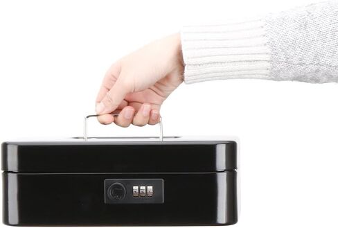 مربع أموال معدنية آمنة مع قفل مزيج ، مربع أموال تخزين كبير القفل مع أموال صينية نقدية ، 11/5 "× 9 2/5" × 3 1/2 "، QH3002L Blue in Kuwait