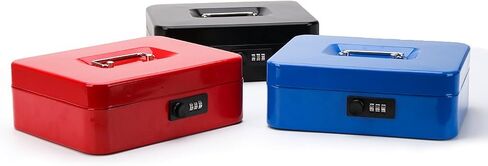 مربع أموال معدنية آمنة مع قفل مزيج ، مربع أموال تخزين كبير القفل مع أموال صينية نقدية ، 11/5 "× 9 2/5" × 3 1/2 "، QH3002L Blue in Kuwait