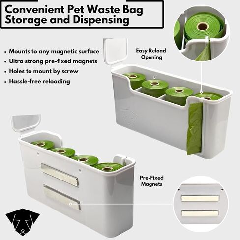 Dog Poop Bag Dispenser - Magnetic Mount - Indoor/Outdoor - Wall Mount - Waste Bag Dispenser - Magnet - Screw-on - Storage - Container + 60 Waste Bags (Black) in Saudi Arabia