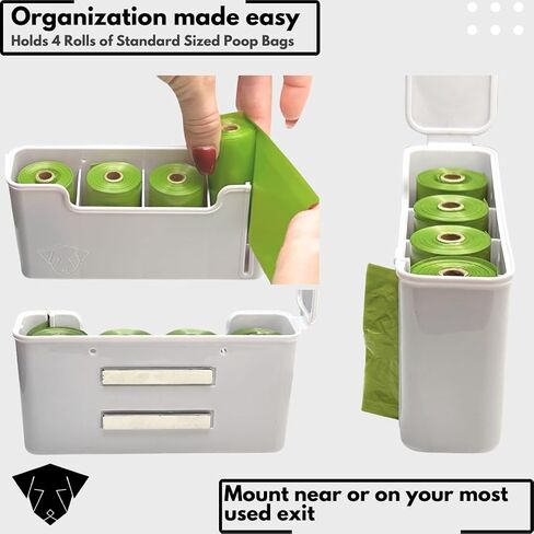 Dog Poop Bag Dispenser - Magnetic Mount - Indoor/Outdoor - Wall Mount - Waste Bag Dispenser - Magnet - Screw-on - Storage - Container + 60 Waste Bags (Black) in Saudi Arabia