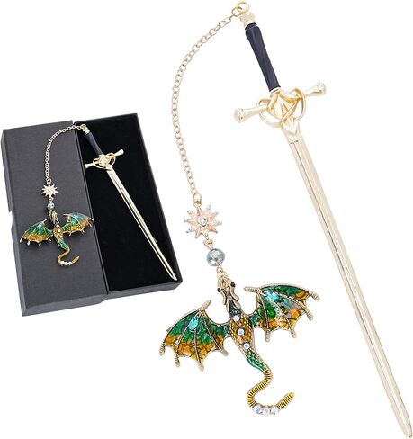 Fantasy Fourth Wing Bookmark - Sward Dragon Book Mark for Men Vintage Tassel Metal Pendant Antique Silver Blue Book Marker Reading Gifts Birthday Teacher Friends Thanks Christmas Present in Kuwait