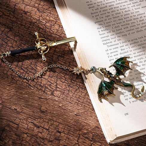 Fantasy Fourth Wing Bookmark - Sward Dragon Book Mark for Men Vintage Tassel Metal Pendant Antique Silver Blue Book Marker Reading Gifts Birthday Teacher Friends Thanks Christmas Present in Kuwait