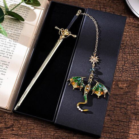 Fantasy Fourth Wing Bookmark - Sward Dragon Book Mark for Men Vintage Tassel Metal Pendant Antique Silver Blue Book Marker Reading Gifts Birthday Teacher Friends Thanks Christmas Present in Kuwait