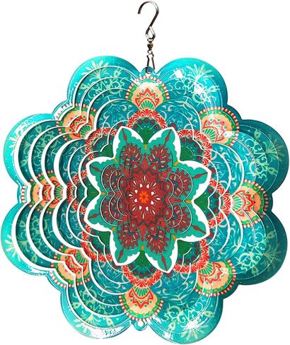 FONMY Wind Spinner 3D Stainless Steel Christmas Decoration Room Decor Indoor/Outdoor Garden Decoration Hanging Ornaments Kinetic Yard Art Decorations 12 inches Pink Flower Mandala Wind Spinners in Kuwait