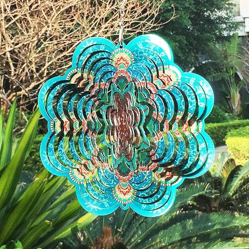 FONMY Wind Spinner 3D Stainless Steel Christmas Decoration Room Decor Indoor/Outdoor Garden Decoration Hanging Ornaments Kinetic Yard Art Decorations 12 inches Pink Flower Mandala Wind Spinners in Kuwait