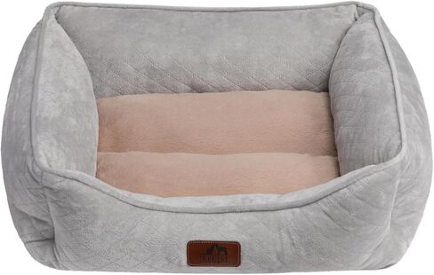 Hollypet Dog Bed Cat Beds for Medium Small Dogs/Puppy Indoor Cats, Microwave Quilted Rectangle Washable Soft Calming Sleeping Durable Pet Cuddler Bed with Anti-Slip Bottom, S, Beige Gray in Saudi Arabia