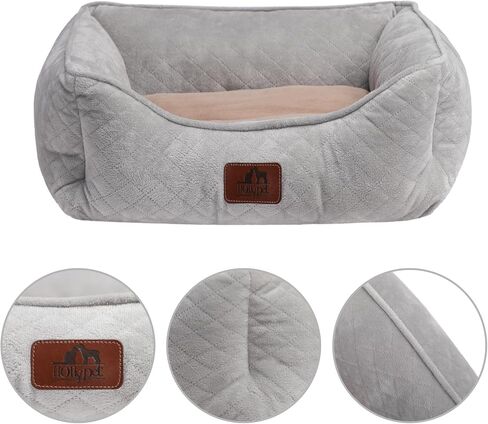 Hollypet Dog Bed Cat Beds for Medium Small Dogs/Puppy Indoor Cats, Microwave Quilted Rectangle Washable Soft Calming Sleeping Durable Pet Cuddler Bed with Anti-Slip Bottom, S, Beige Gray in Saudi Arabia