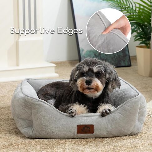 Hollypet Dog Bed Cat Beds for Medium Small Dogs/Puppy Indoor Cats, Microwave Quilted Rectangle Washable Soft Calming Sleeping Durable Pet Cuddler Bed with Anti-Slip Bottom, S, Beige Gray in Saudi Arabia