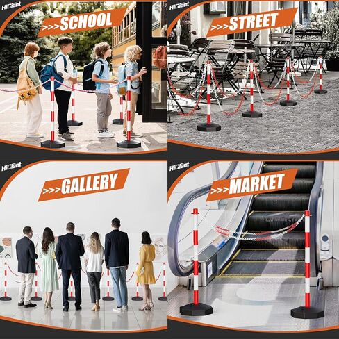 2 Pack Expandable Delineator Post Cones with Fillable Base, Portable Traffic Safety Barriers, 8Ft Plastic Chain Stanchion for Parking Lot and Construction lot [Red/White] in Saudi Arabia