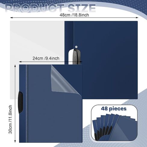 Teling 48 Pcs Clear Report Covers with Clip Plastic Presentation Covers 9.4 x 11.8 Inches Presentation Folders Paper Binder for Classroom Business Files Document School Office (Black) in Saudi Arabia