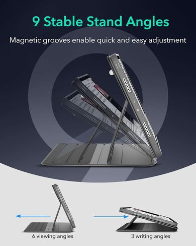 ESR for iPad Pro 13 Inch Case M4(2024), iPad Pro 13 Rotating Case with Removable Magnetic Cover, Adjustable Portrait/Landscape Stand with Raised Screen View, 9 Standing Angles, Shift Series, Black in Saudi Arabia