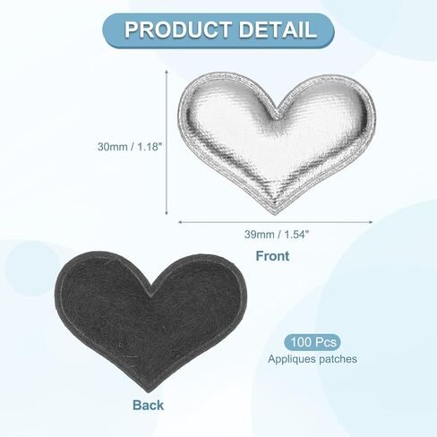 PATIKIL 100Pcs Heart Appliques Sew on Patches, Shiny Heart Embellishment Patches PU Padded Fabric Charms for DIY Craft Scrapbooking Decoration Wedding Home Decor, Blue in Saudi Arabia