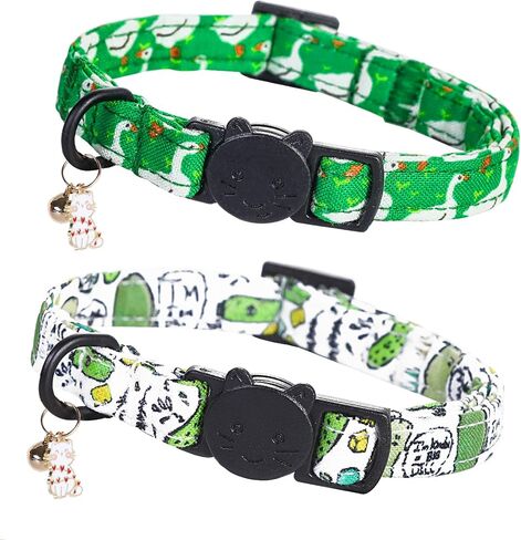 Halloween Cat Collar-2 Pack Holiday Cat Collars Ghost Cat Collar Breakaway with Kitten and Bell Pendant Safety Buckle Pet Collar Cute Cotton Collar for Cats Gift and Small Pets in Kuwait
