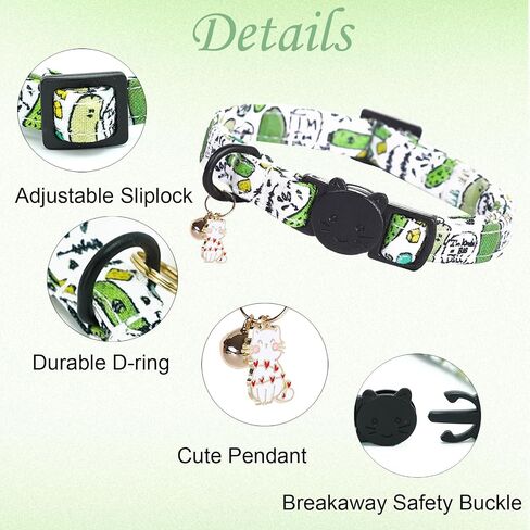 Halloween Cat Collar-2 Pack Holiday Cat Collars Ghost Cat Collar Breakaway with Kitten and Bell Pendant Safety Buckle Pet Collar Cute Cotton Collar for Cats Gift and Small Pets in Kuwait