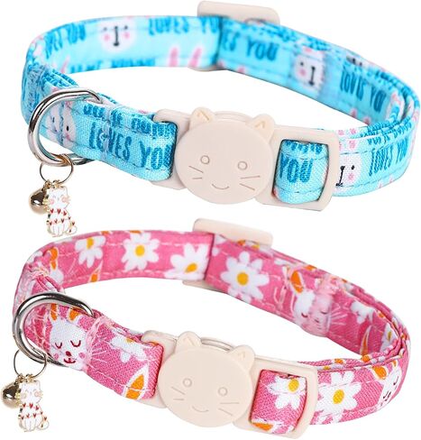 Halloween Cat Collar-2 Pack Holiday Cat Collars Ghost Cat Collar Breakaway with Kitten and Bell Pendant Safety Buckle Pet Collar Cute Cotton Collar for Cats Gift and Small Pets in Kuwait