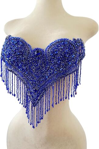 Unique Design Pure Handsewing Beads Applique sew on Rhinestones Crystal Tassel Patches Trimming for Wedding Party Evening Dress Accessories 18X12inches (Black) in Kuwait